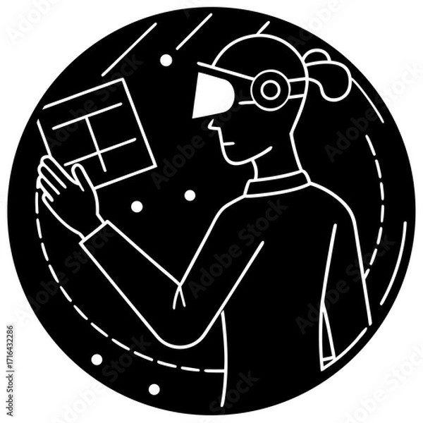 Fototapeta Person wearing V R headset interacting with a digital interface