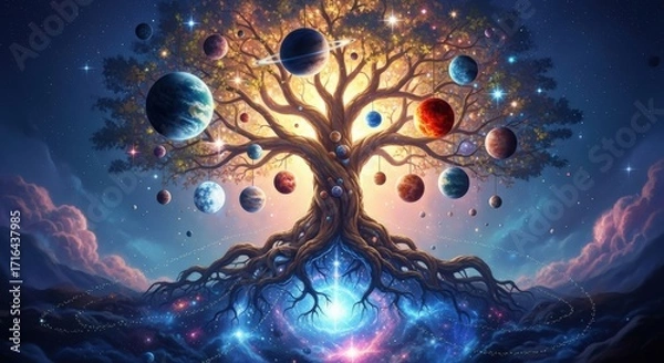 Fototapeta Cosmic Tree of Life Universal Connection.