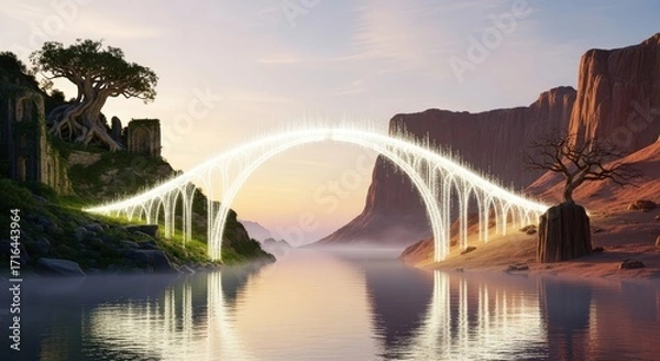 Fototapeta Ethereal Light Bridge Connecting Diverse Worlds.