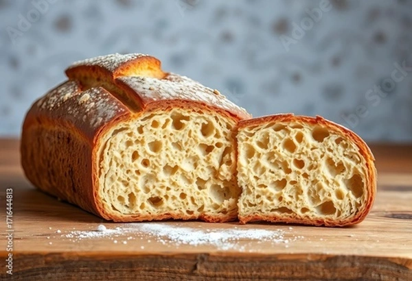 Obraz Rustic Alentejo bread loaf, crusty exterior, soft interior,   texture,   Alentejo region