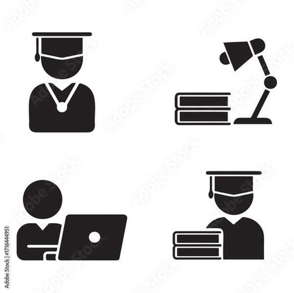 Fototapeta Set of student icon in glyph style isolated on white background