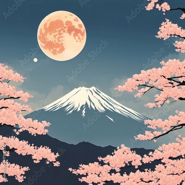 Obraz Sakura Moonlight at Mount Fuji