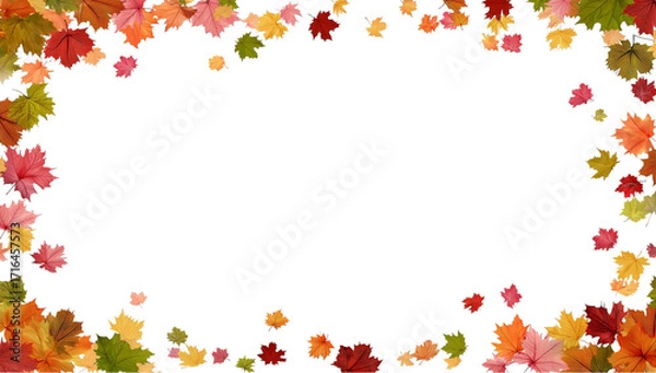 Fototapeta a border of colorful autumn leaves falling, deal frame for nature-themed designs or as part of your festive season graphics. 