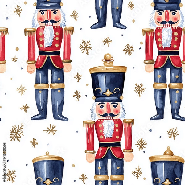 Fototapeta Festive nutcracker pattern holiday decor digital illustration whimsical style top view celebration theme