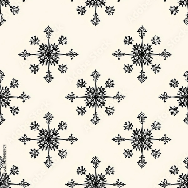 Fototapeta Intricate snowflake pattern design artistic illustration textile print minimalist style close-up view seasonal aesthetic