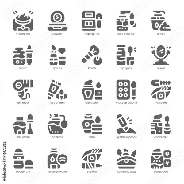 Fototapeta Cosmetic Icon pack for your website, mobile, presentation, and logo design. Cosmetic Icon solid design. Vector graphics illustration and editable stroke.