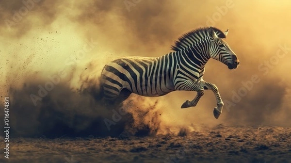 Fototapeta Zebra running through dust