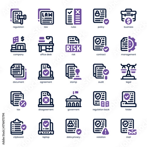 Fototapeta Regulation Icon pack for your website, mobile, presentation, and logo design. Regulation Icon dual tone design. Vector graphics illustration and editable stroke.