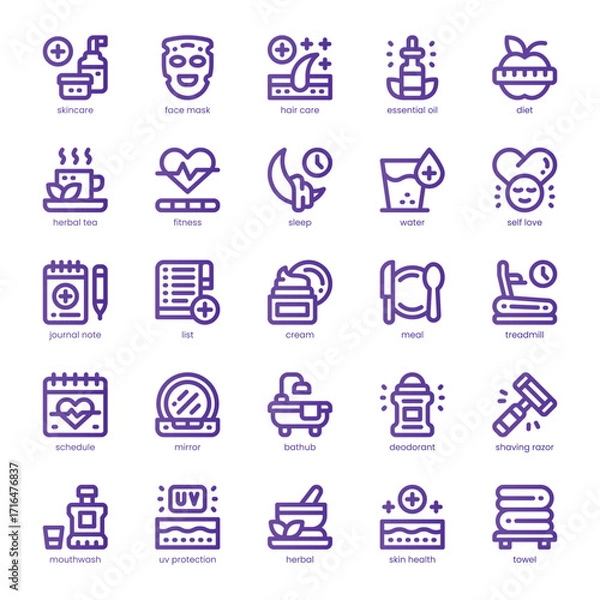 Fototapeta Selfcare Routine Icon pack for your website, mobile, presentation, and logo design. Selfcare Routine Icon line basic color design. Vector graphics illustration and editable stroke.