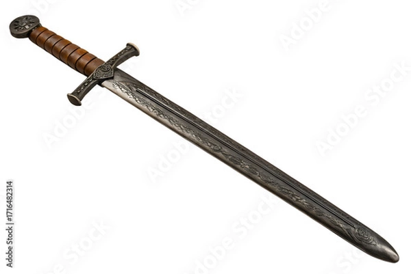Fototapeta A detailed image of a historical steel sword On White Background