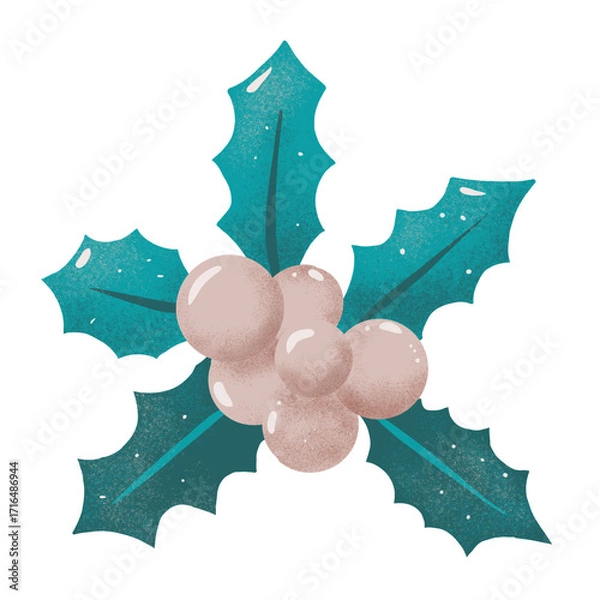 Obraz Decorative Christmas holly berry branch, winter design element. Hand drawn illustration, isolated for pattern, paper, print.