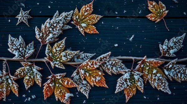 Fototapeta High-Resolution Autumn Leaves with Frost, Rustic Nature Texture for Posters and Cards