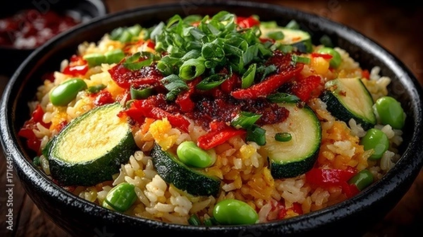 Fototapeta Fresh rice with cucumber slices high resolution picture
