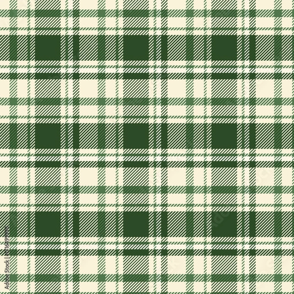 Fototapeta Plaid with twill weave repeat pattern.Tartan checkered seamless pattern in green and beige.Gingham geometric graphic vector illustration background design for fabric and prints.