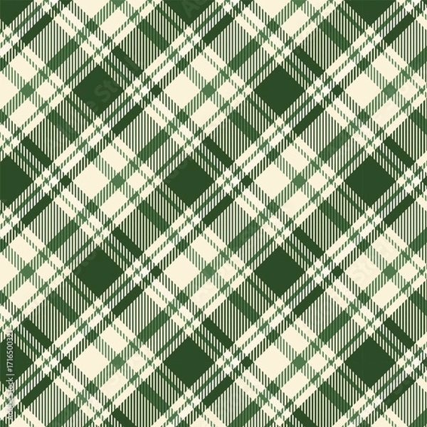 Fototapeta Plaid with twill weave repeat pattern.Tartan checkered seamless pattern in green and beige.Gingham geometric graphic vector illustration background design for fabric and prints.