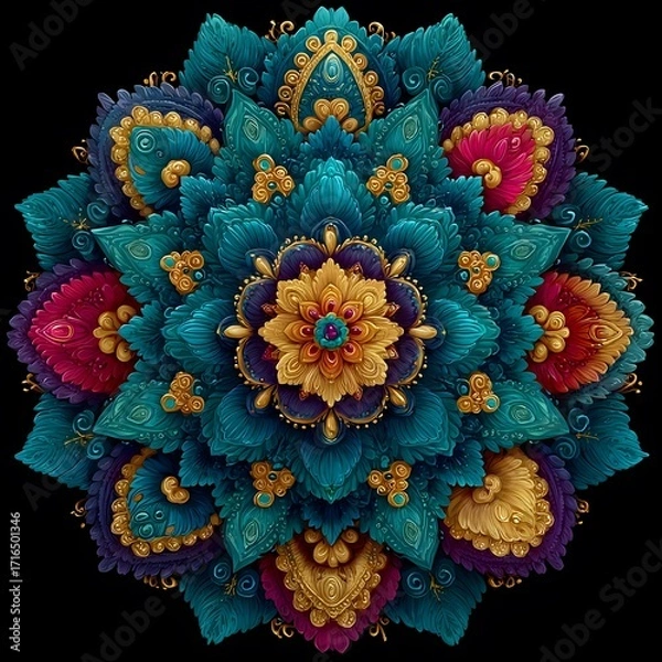 Fototapeta Vibrant mandala design with red petals high resolution picture