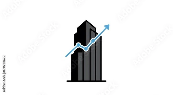 Obraz Minimal icon of skyscraper silhouette with chart overlay