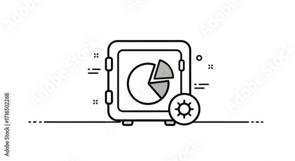 Obraz Outline icon of safe vault with pie chart inside