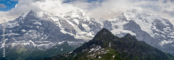 Obraz Eiger, Monch and Jungfrau peaks from Manlinchen, Switzerland