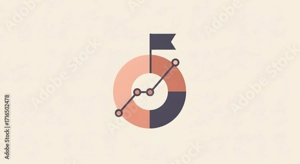 Obraz Abstract icon of circular chart with flag on top