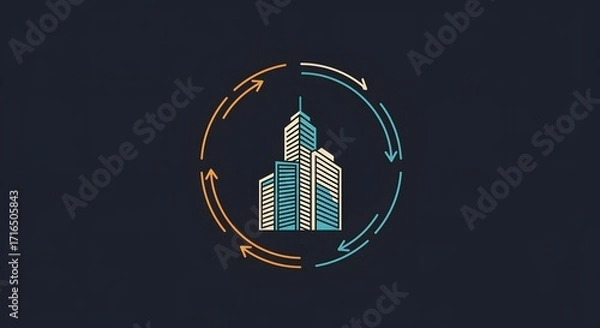 Obraz Abstract icon of skyscraper inside circle arrows