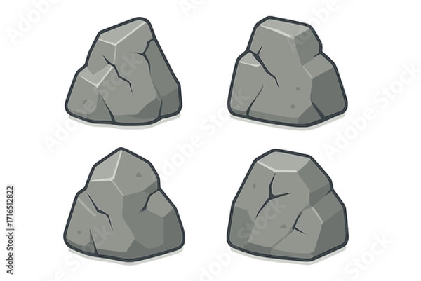Fototapeta Granite rock icon set collection. Flat style cartoon boulder illustrations with sharp edges, stone texture, cracks. Vector isolated on transparent background. Game asset element. Geology mineral rock.