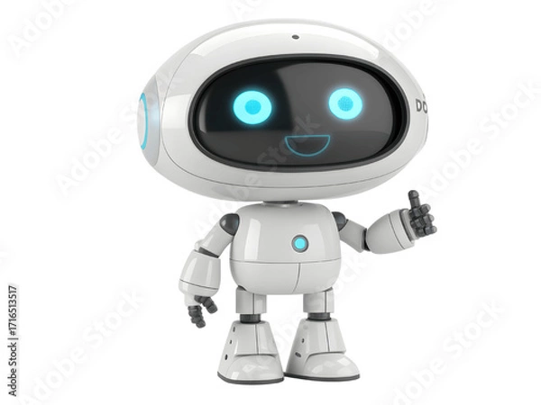 Obraz Cute white robot giving a thumbs up isolated on transparent background