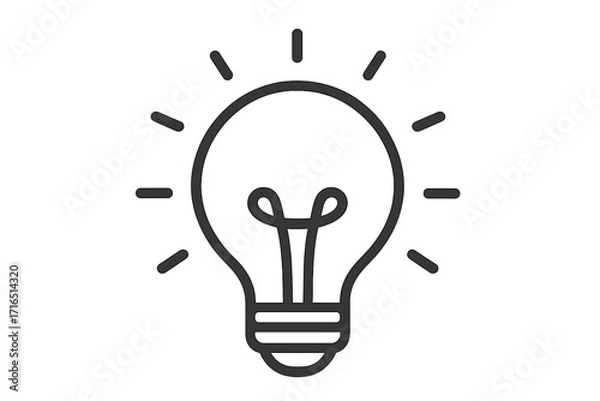 Fototapeta Light bulb line icon for idea, solution, and thinking concepts. Shining lamp symbol representing creativity, knowledge, innovation, and inspiration. Simple electric light vector.