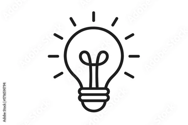 Fototapeta Light bulb icon. Symbol of idea, innovation, solution, and creativity. Lamp line art for energy and electricity concepts. Simple vector illustration for inspiration and thinking.