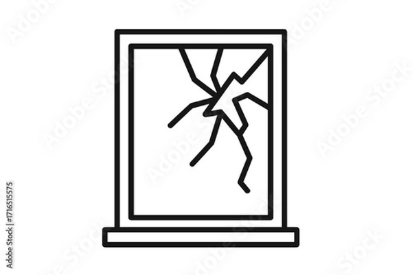 Fototapeta Broken window line icon. Cracked glass symbol. Vandalism, accident, damage concept. House repair, home insurance service sign. Minimalist outline vector illustration for web.