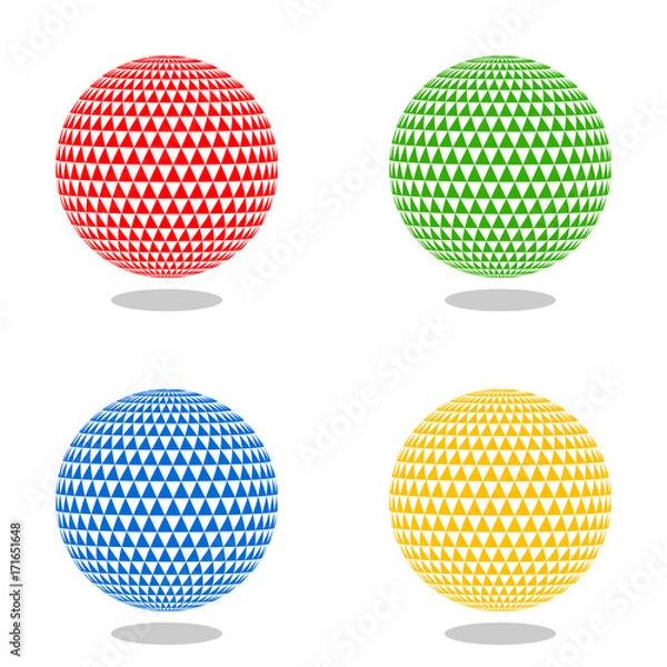 Fototapeta Abstract sphere of triangles. 3d effect vector background. Color vector set.