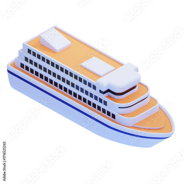 Fototapeta PNG 3D Large Passenger Ship with Multiple Decks Illustration Isolated on a White Background