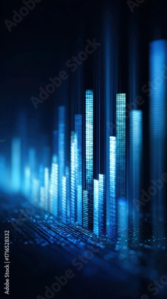 Fototapeta Financial data bar chart blue glow abstract technology pulse in futuristic city skyline