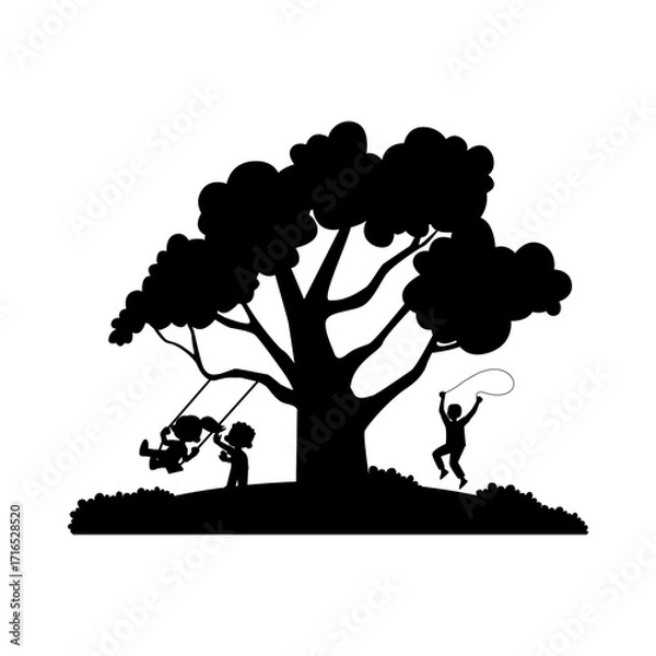 Fototapeta Children Playing with Swing a...