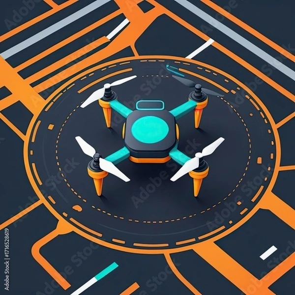 Fototapeta Drone technology showcased on a vibrant urban map with intricate details of streets and infrastructure