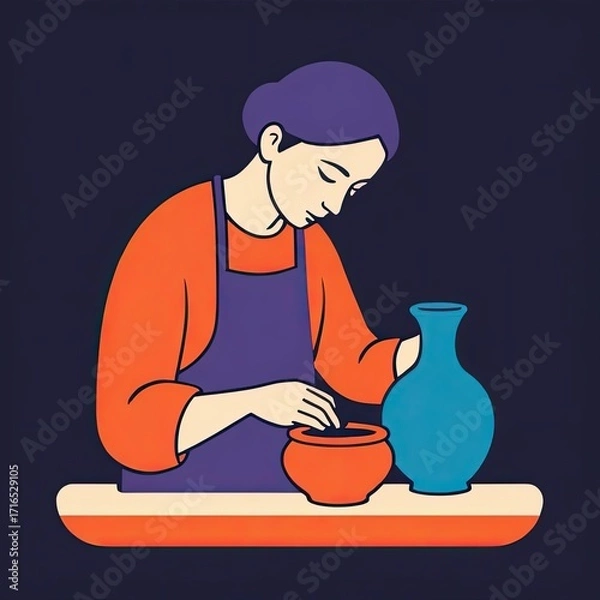 Fototapeta Crafting unique pottery during an art session with vibrant clay and creative energy in a cozy studio setting