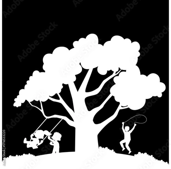 Fototapeta Children Playing with Swing a...