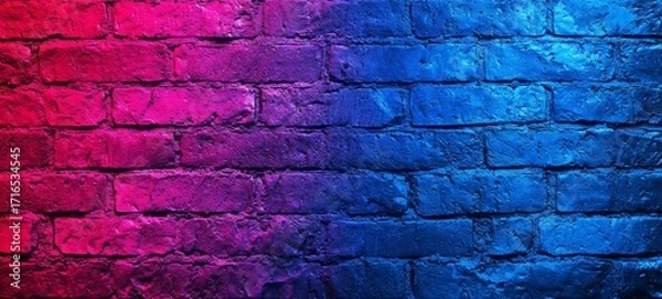 Fototapeta Neon Brick Wall Pink and Blue Gradient Texture, Background Image, Abstract Design Wall Texture, Gradient Background