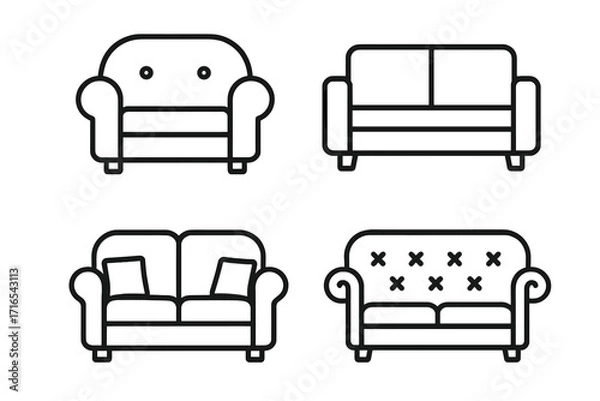 Fototapeta Sofa concept line icons, trendy flat style collection of vector signs with different sofa designs for websites, online shops, stores, books, flyers, premium quality icons set