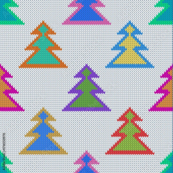 Fototapeta Knitted Fir Trees Seamless Pattern	