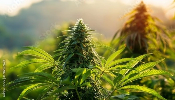 Fototapeta Close Up Of Cannabis Grown Outdoors