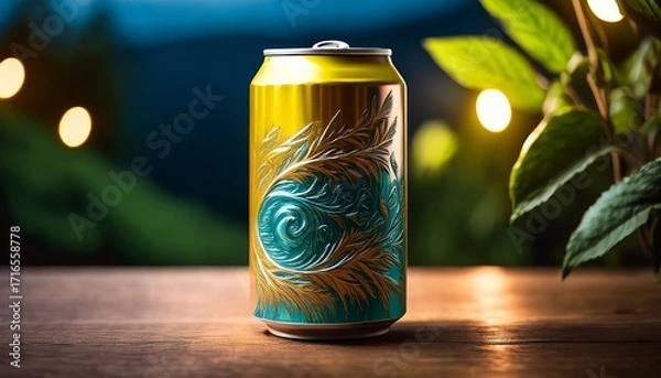 Fototapeta Vintage Energy Drink Can Perfect For Culinary Illustration And Beverage Design Copy Space
