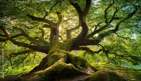 Fototapeta Mighty Tree With Green Leaves