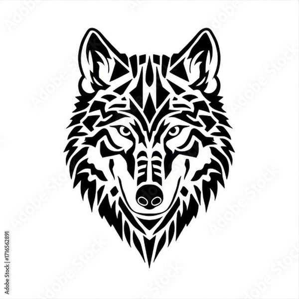 Fototapeta Geometric Wolf Head Art with Sharp Lines Isolated on White Background