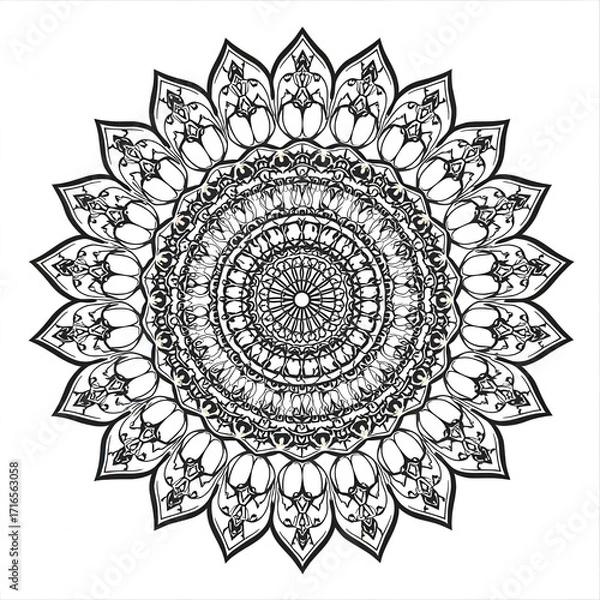 Fototapeta Intricate Circular Tattoo Design with Ornamental Line Art Details