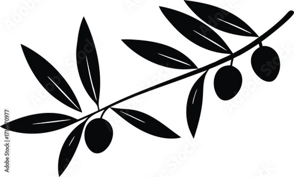Obraz Olive branch with leaves silhouette vector illustration