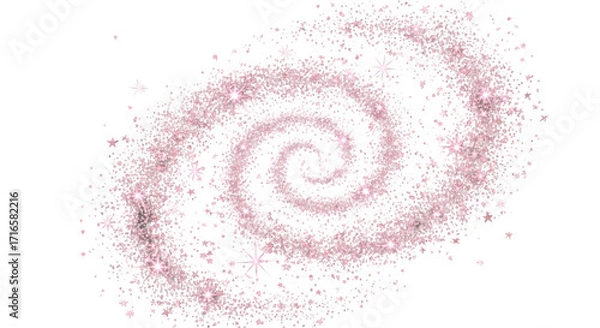 Fototapeta Whimsical pink spiral galaxy sparkles against a deep black cosmic background