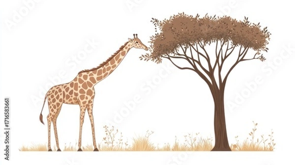 Obraz Giraffe eating acacia tree illustration