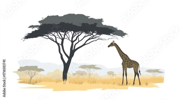 Obraz Giraffe under african tree
