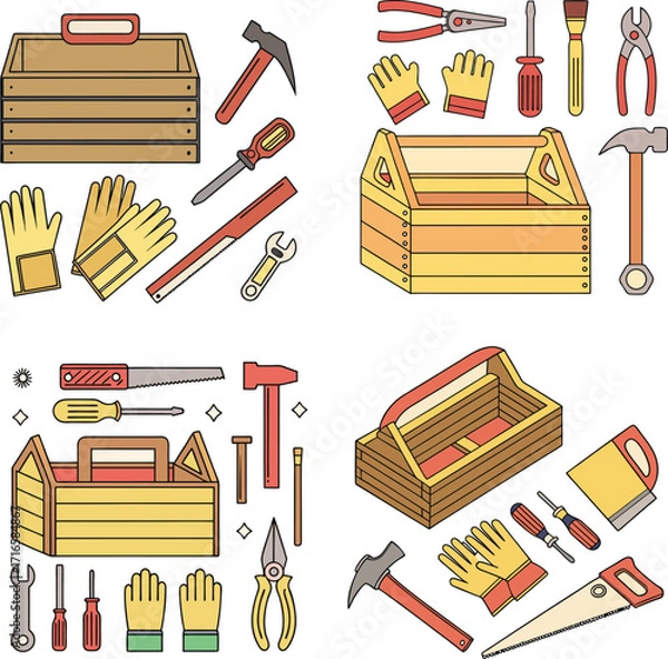 Obraz worker tool and tools box icon set 
